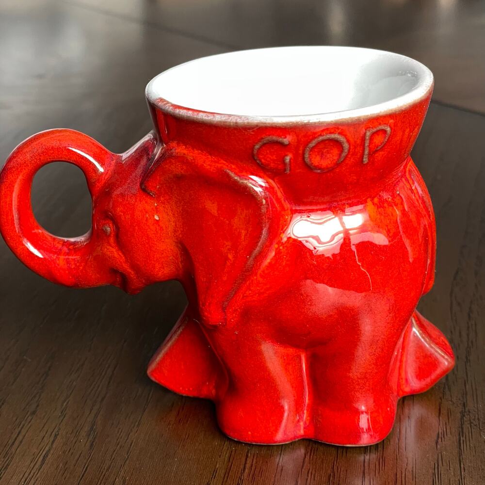 Vintage Frankoma Pottery Elephant Mug GOP Republican Political 1976 MCM